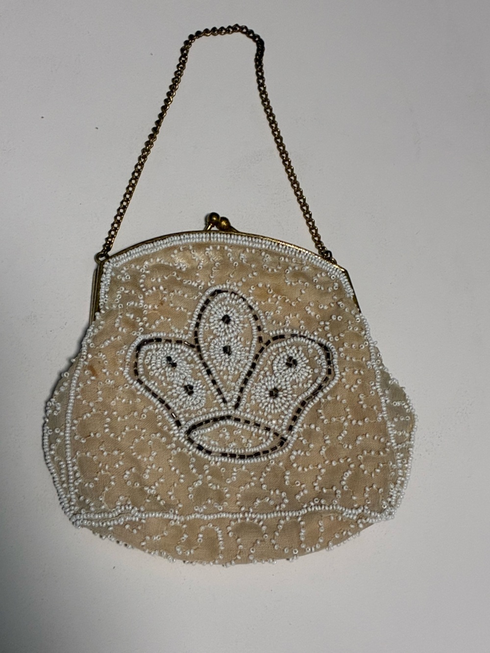 Vintage Beaded Cream Small Hand held Evening Purse